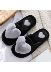 2021 Slippers Women Winter Heart Shoes Woman Slides Plush Home Slippers Ladies Indoor House Shoes Winter Warm Fur Slippers