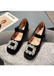 Rimocy Spring Autumn Crystal Mary Jane Shoes For Women Low Heel Ankle Strap Pumps Woman Dress Rhinestone Fashion Party Shoes