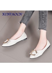 2022 Women's shoes fashion comfortable daily casual trend solid color PU pointed toe golden ring shallow mouth flat shoes