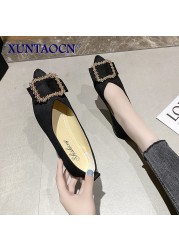 Summer women's shoes sexy pointed square buckle decorative comfortable corduroy fabric banquet flat shoes 2022 new large size