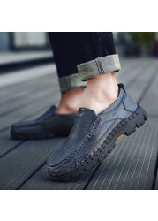 High Quality Genuine Leather Casual Shoes Brand Men Shoes Comfort Breathable Slip On Soft Driving Shoes Big Size 48