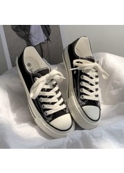 Women Low High Top Canvas Shoes Female Vulcanized Casual Shoes Retro Wear 1970s Canvas Shoes Women's All-match Skate Shoes