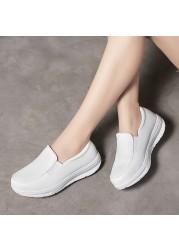 womens walking shoes loafers wedges slip on shake shoes thick bottom comfortable nurse work shoes white