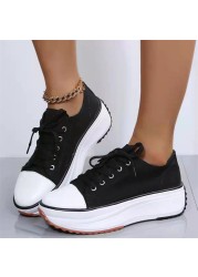 Rimocy Leopard Canvas Platform Sneakers Women Plus Size 43 Thick Sole Sports Shoes Woman 2022 Spring Autumn Lace Up Casual Shoes