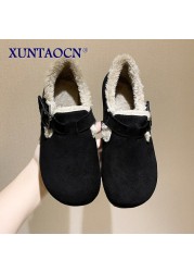 2022 New Solid Color Short Boots Buckle Strap Women Shoes Furry Plush Slip-on Flat Footwear Winter Warm Booties Female Snow Boot