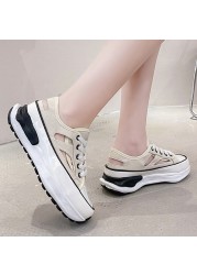 Lucifer Hollow Out Canvas Sneakers Women 2021 Fashion Lace Up Thick Bottom Vulcanize Shoes Woman Non-slip Platform Sandals Lady