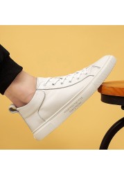 High-top sneakers for men, casual shoes, genuine leather, lace-up, non-slip, soft and breathable