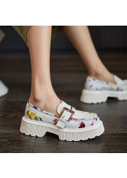 Spring Women Shoes Thick-soled Single Shoes Color Matching Loafers Small Leather Shoes Increase Women's High Heel Shoes