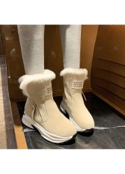 New Winter Warm Ankle Boots For Women Boots 5cm Height Increasing Platform Furry Boots Warm Chunky Sole Snow Boots Socks Woman