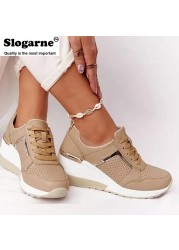 Women's Spring Autumn Thick Sole Sneakers Wedges Women Sneakers Leather Mesh Platform Casual Shoes Europe America Plus Size