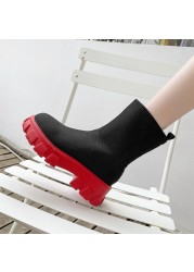 2021 Autumn Winter New Plus Size 43 Socks Boots Knitted Round Toe Short Boots Fashion Platform Woman Ankle Boot Mesh Breathable