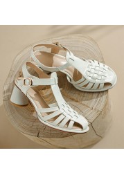 2022 New Cowhide Gladiator Sandals Women Sandals Buckle Ladies Comfortable High Heel Shoes