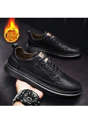 Shoes For Men 2022 Casual Leather Vulcanized Shoes Men's Leather Sneakers Comfortable Fashion Black Walking Vulcanized Sneakers Men