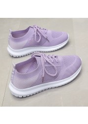 2022 spring sneakers women knitting soft vulcanized flat shoes platform lace-up mesh comfortable ladies casual shoes