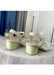 women sandals 2021 summer new korean women square head rhinestone women's shoes fairy style thick heel buckle sandals women