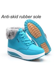 Lucifer Reptiles Wedges Platform Snow Boots Women Winter Warm Plush Lace Up Ankle Boots Woman Non-slip Casual Sneakers Female