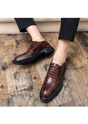 Men's Pu Leather Shoes Casual Shoes Dress Shoes Spring Fashion Casual Shoes Crocodile Pattern Leather Shoes Big Size Lace Shoes