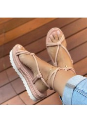 Summer new women's sandals thick-soled sponge cake hemp rope woven sandals ladies large size round toe female beach sandals