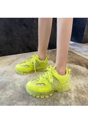 2022 New Fashion Thick Sole Women Sneakers Transparent Jelly Sneakers Chunky Air Mesh Sneakers Lace Up Shoes