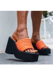 platform flip flops women ultra high waterproof table summer slippers 2022 new wedges fashion slides catwalk street shot sandals