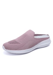 2022 summer round toe women's shoes flying woven mesh slip on casual shoes low shallow mouth slippers women