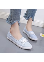 Women Lace Up Canvas Flat Autumn Loafers Female Breathable Solid Comfortable Lazy Shoes Ladies Fashion Sneakers Casual Shoes