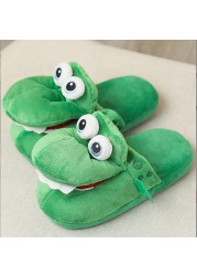 New Women Slippers Cartoon Frog Plush Warm Shoes Furry Flip Flops Women Winter House Shoes Girl Soft Home Home Shoes