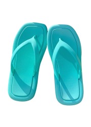 INS fashion summer flip flops for women outdoor leisure slippers square head platform flip flops solid color beach shoes sandals