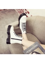 Fashion Brand Motorcycle Boots For Women Winter 2021 Plus Size Chunky Heel Ankle Boots Zipper Increase Platform Plush Boots