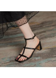 Tuyoki Size 33-40 Women Real Leather Sandals Fashion Buckle High Heels Summer Shoes Woman Sexy Party Office Lady Shoes