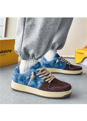 Spring Autumn Men Canvas Shoes Denim Vintage Patchwork Men Skateboard Casual Sneakers Lace Up Formal Shoes Student Men's Shoes