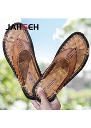 Brand handmade slippers high quality genuine leather men flip flops original design indoor and outdoor soft beach casual shoes