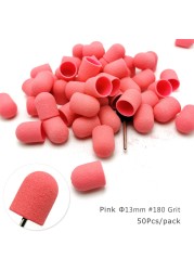 50pcs Plastic Sanding Caps Nail Drill Accessories Pedicure Care Polishing Sand Block Foot Cuticle Removal Tool With Rubber Grip