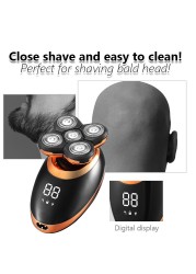 IPX7 Waterproof Electric Shaver Razor for Men Beard Hair Trimmer Rechargeable Bald Head Shaver LCD Display Grooming Kit