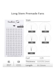 Seashine Long Stem Fans Volumizing Eye Lashes Extension & Light 2D 3D 4D 7D 10D 8 - 15mm Pre Made Silk Mink False Individual Eyelash