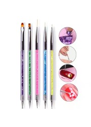 Nail Art Pen 2 in 1 Double Ends Dotting Drawing Painting Carving Dotting Pen Flat Fan Liner Acrylic Gel Brush Set