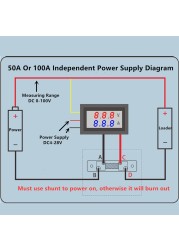 عالية الجودة تيار مستمر 100 فولت 10A الفولتميتر مقياس التيار الكهربائي الأزرق + الأحمر LED أمبير المزدوج الرقمية فولت متر مقياس