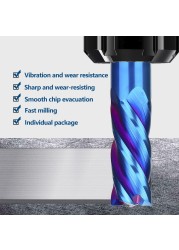 XCAN Carbide End Mill 4 Flutes HRC65 Spiral Milling Cutter Nano Blue Coated Wave CNC Machine Bit 1-16mm Metal Milling Tool