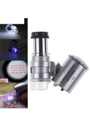 Mini UV Pocket Microscope Glass Jewelry Magnifying Glass 60x LED Drop Shipping