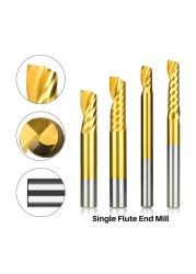 XCAN Single Flute Milling Section End 4/6mm Shank Carbide CNC Router Engraving Bits Tin Coated Straight Milling Cutter Spiral End Mills