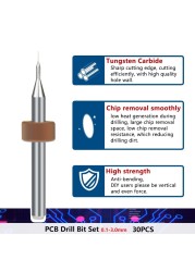PCB Drill Bit 30pcs 0.1-1.0 1.1-2.0 2.1-3.0mm Set Micro Drill Gun for Drill PCB Circuit Board Carbide Drill Bit