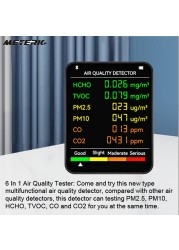 6 in 1 PM2.5 PM10 HCHO TVOC CO CO2 Air Quality Detector CO CO2 Formaldehyde Monitor Home Office Hotel Desktop Air Water Quality Tester