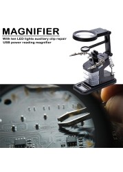 متعددة الوظائف لحام عدسة مكبرة بإضاءة ليد 3X 4.5X 25Xmagnifying الزجاج التمساح حامل قصاصة المشبك مساعدة اليد أداة إصلاح للحام