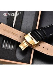 Rimzm Soft Calfskin Leather Watches 18mm 20mm 22mm 24mm Straps Automatic Butterfly Clasp Watch Accessories With Box