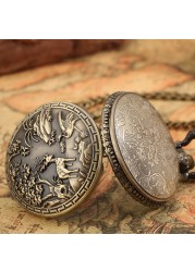 Souvenir Vintage Men's Quartz Pocket Watch Wild Animal Pattern Thick Chain Unique Personality Unisex Hollow out Watch