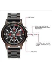 Kunhuang Men Watches Luxury Brand Wooden Walnut Sport Quartz Watch Men Fashion Date Chronograph Watch Relogio Masculino