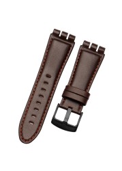 For swatch watchband 23mm New High Quality Mens Soft Waterproof Genuine Leather Watchband Straps Black Brown Cowhide Bracelet