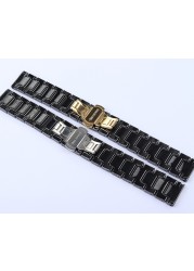 Universal Ceramic Watch Band, Luxury, Black, Rose Gold, for Men and Women, Never Fade, 18, 20, 22mm