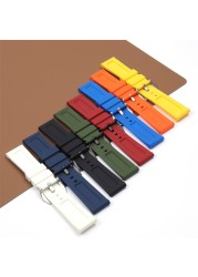 High Quality Black Blue Red Orange Army Green Watchband Silicone Rubber Strap for Panerai Pin Buckle 22mm 24mm 26mm