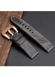 Hand Folded Smoky Gray Leather Watchband Compatible with BAM Bronze Watch Strap 20 22 24 26mm Soft Vintage Bracelet